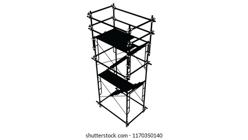 Scaffolding frame 3 floors Japanese standard type isolated on white background. Use for construction content or scaffolding rental vendor.