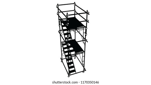 Scaffolding frame 3 floors Japanese standard type isolated on white background. Use for construction content or scaffolding rental vendor.