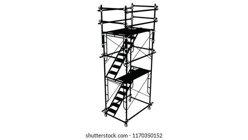 Scaffolding frame 3 floors Japanese standard type isolated on white background. Use for construction content or scaffolding rental vendor.