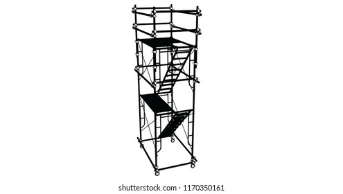 Scaffolding frame 3 floors Japanese standard type isolated on white background. Use for construction content or scaffolding rental vendor.