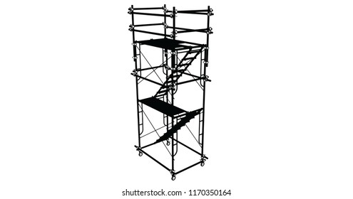 Scaffolding frame 3 floors Japanese standard type isolated on white background. Use for construction content or scaffolding rental vendor.