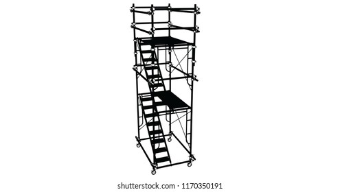 Scaffolding frame 3 floors Japanese standard type isolated on white background. Use for construction content or scaffolding rental vendor.