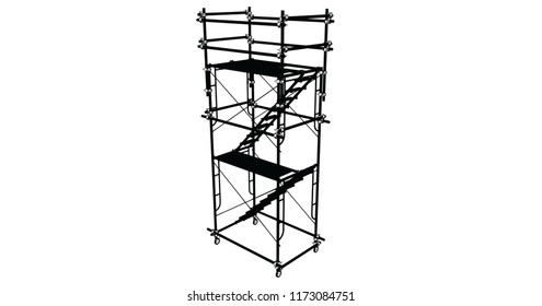 Scaffolding frame 3 floors Japanese standard type isolated on white background. Use for construction content or scaffolding rental vendor.