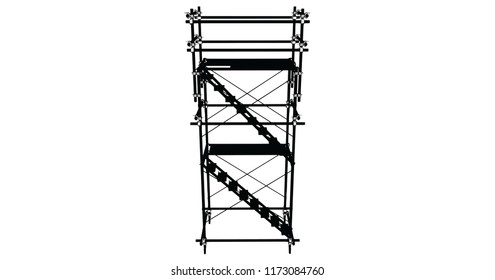 Scaffolding frame 3 floors Japanese standard type isolated on white background. Use for construction content or scaffolding rental vendor.