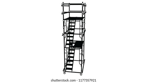 Scaffolding frame 3 floors Japanese standard type isolated on white background. Use for construction content or scaffolding rental vendor.