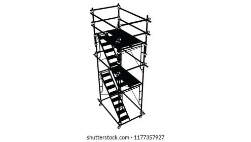 Scaffolding frame 3 floors Japanese standard type isolated on white background. Use for construction content or scaffolding rental vendor.