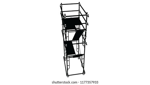 Scaffolding frame 3 floors Japanese standard type isolated on white background. Use for construction content or scaffolding rental vendor.
