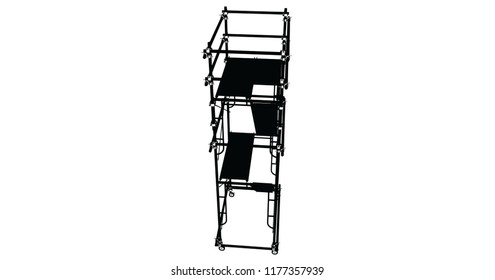 Scaffolding frame 3 floors Japanese standard type isolated on white background. Use for construction content or scaffolding rental vendor.