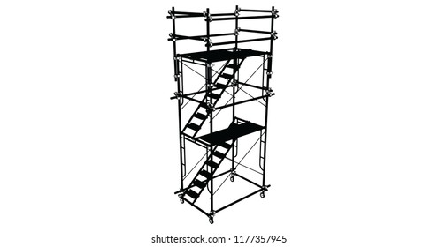 Scaffolding frame 3 floors Japanese standard type isolated on white background. Use for construction content or scaffolding rental vendor.