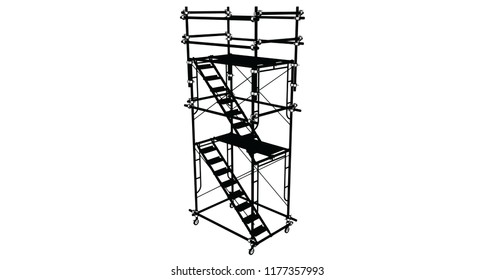 Scaffolding frame 3 floors Japanese standard type isolated on white background. Use for construction content or scaffolding rental vendor.
