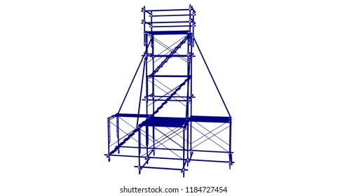 Scaffolding frame 3 floors Japanese standard type isolated on white background. Can be fill dimension or other safety standard by user. Use for construction content or scaffolding rental vendor.