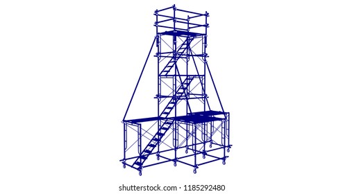 Scaffolding frame 3 floors Japanese standard type isolated on white background. Can be fill dimension or other safety standard by user. Use for construction content or scaffolding rental vendor.