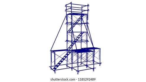 Scaffolding frame 3 floors Japanese standard type isolated on white background. Can be fill dimension or other safety standard by user. Use for construction content or scaffolding rental vendor.