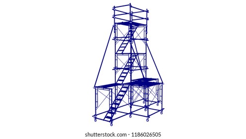 Scaffolding frame 3 floors Japanese standard type isolated on white background. Can be fill dimension or other safety standard by user. Use for construction content or scaffolding rental vendor.