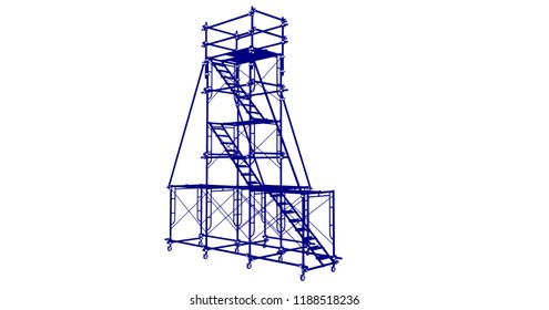 Scaffolding frame 3 floors Japanese standard type isolated on white background. Can be fill dimension or other safety standard by user. Use for construction content or scaffolding rental vendor.