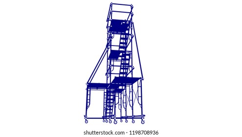 Scaffolding frame 3 floors Japanese standard type isolated on white background. Can be fill dimension or other safety standard by user. Use for construction content or scaffolding rental vendor.