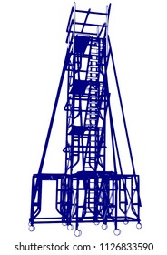 Scaffolding frame 4 floors Japanese standard type isolated on white background. Can be fill dimension or other safety standard by user. Use for construction content or scaffolding rental vendor.