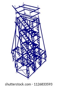 Scaffolding frame 4 floors Japanese standard type isolated on white background. Can be fill dimension or other safety standard by user. Use for construction content or scaffolding rental vendor.