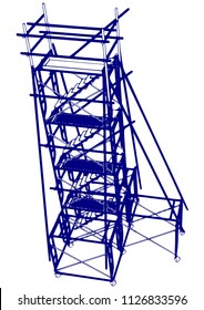 Scaffolding frame 4 floors Japanese standard type isolated on white background. Can be fill dimension or other safety standard by user. Use for construction content or scaffolding rental vendor.