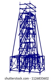 Scaffolding frame 4 floors Japanese standard type isolated on white background. Can be fill dimension or other safety standard by user. Use for construction content or scaffolding rental vendor.