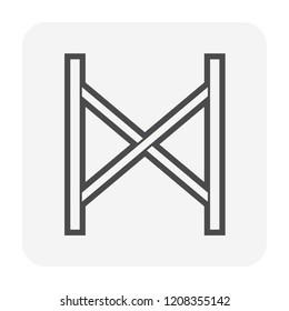 Scaffolding frame and cross brace vector icon. Item is a construction equipment and component of ringlock scaffolding system. Use as temporary working platform or structure for building construction.