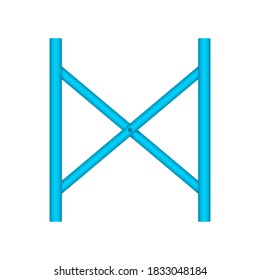 Scaffolding frame and cross brace vector icon. Item is a construction equipment and component of ringlock scaffolding system. Use as temporary working platform or structure for construction. 