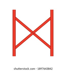 Scaffolding frame and cross brace vector icon. Item is a construction equipment and component of ringlock scaffolding system. Use as temporary working platform or structure for building construction.