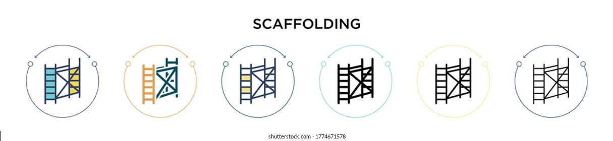 Scaffolding icon in filled, thin line, outline and stroke style. Vector illustration of two colored and black scaffolding vector icons designs can be used for mobile, ui, web