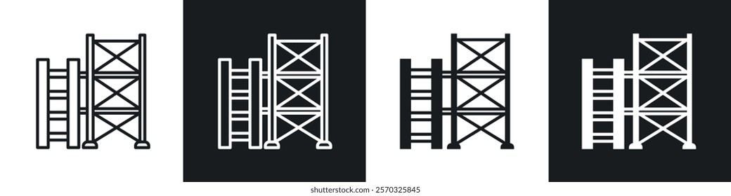 Scaffolding icons vectors set in black. line and flat versions