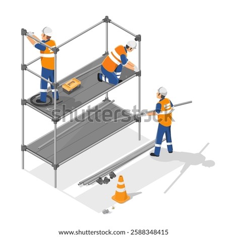 scaffolding installation in Construction worksite isometric isolated illustration
