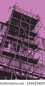 Scaffolding on urban building silhouette