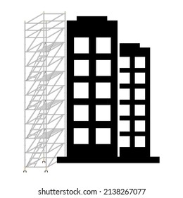 Scaffolding used to build a building on a white background.