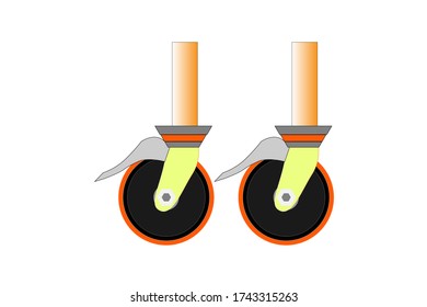 scaffolding wheels, white background, used in construction areas.