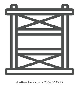 Scaffolding wooden deck line icon, construction site concept. Vector graphics. Stand for brickwall building sign on white background, outline style icon for mobile or web design