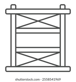 Scaffolding wooden deck thin line icon, construction site concept. Vector graphics. Stand for brickwall building sign on white background, outline style icon for mobile or web design