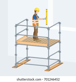 Scaffolding with a worker on them. Vector illustration.