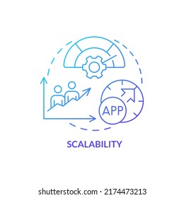 Scalability Blue Gradient Concept Icon. Flexible Application. Programing Language Choice Criterion Abstract Idea Thin Line Illustration. Isolated Outline Drawing. Myriad Pro-Bold Font Used