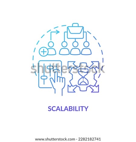 Scalability blue gradient concept icon. Outstaffing advantage for business abstract idea thin line illustration. Demand for new workers. Isolated outline drawing. Myriad Pro-Bold font used