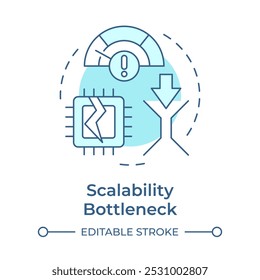 Scalability bottleneck soft blue concept icon. Computing system, system performance. Efficiency, optimization. Round shape line illustration. Abstract idea. Graphic design. Easy to use article