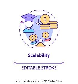 Scalability Concept Icon. Advantages Of Electronic Learning Abstract Idea Thin Line Illustration. Isolated Outline Drawing. Editable Stroke. Roboto-Medium, Myriad Pro-Bold Fonts Used