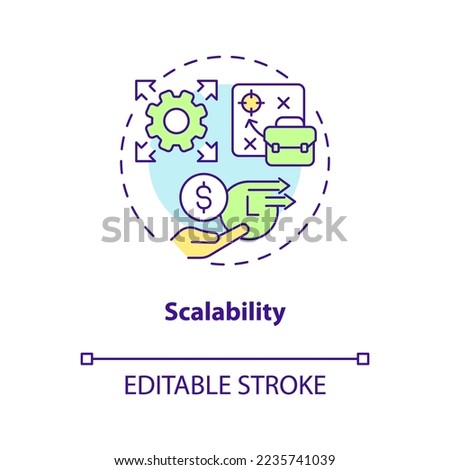 Scalability concept icon. Company development. Expand business opportunities abstract idea thin line illustration. Isolated outline drawing. Editable stroke. Arial, Myriad Pro-Bold fonts used