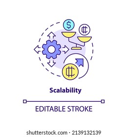 Scalability Concept Icon. Cryptocurrency Drawback Abstract Idea Thin Line Illustration. Limited Capability. Isolated Outline Drawing. Editable Stroke. Arial, Myriad Pro-Bold Fonts Used