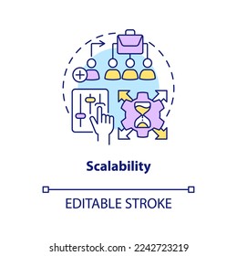 Scalability concept icon. Outstaffing advantage for business abstract idea thin line illustration. Demand for new workers. Isolated outline drawing. Editable stroke. Arial, Myriad Pro-Bold fonts used