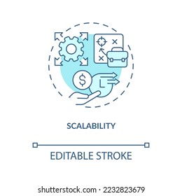 Scalability concept turquoise icon. Expand business opportunities abstract idea thin line illustration. Isolated outline drawing. Editable stroke. Arial, Myriad Pro-Bold fonts used