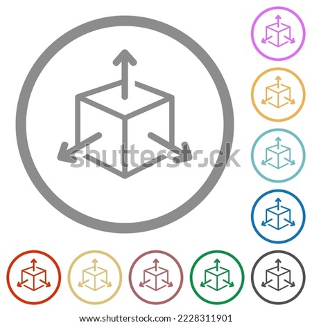 Scalability flat color icons in round outlines on white background
