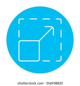 Scalability line icon for web, mobile and infographics. Vector white icon on the light blue circle isolated on white background.