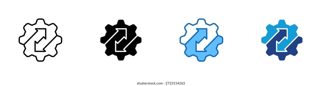 Scalability Multiple Style Icon Design Vector - Gear with expanding arrows representing system scalability and flexible growth