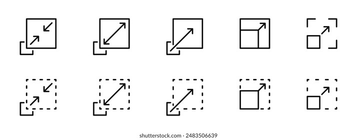 Scalability or scalable icon set. Size, resize icons. Size scale expand icon