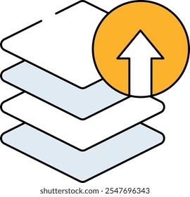 Scalability Solutions Icon . Upward Arrow with Multiple Stacked Platforms. Black and yellow color.Vector illustration.