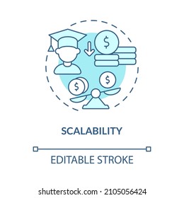 Scalability turquoise concept icon. Advantages of electronic learning abstract idea thin line illustration. Isolated outline drawing. Editable stroke. Roboto-Medium, Myriad Pro-Bold fonts used